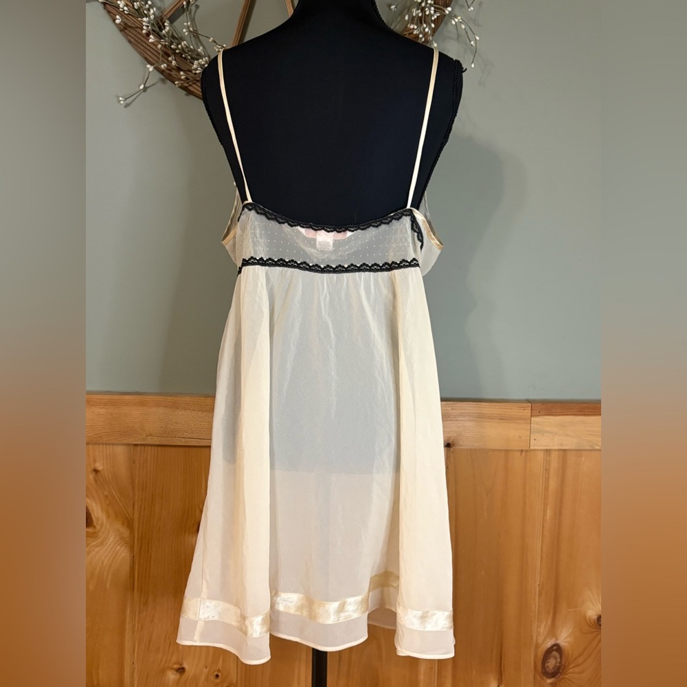 Victorias Secret Angels Slip Dress Chemise Nightie size S Beige Black Lace Sheer - Picture 4 of 12